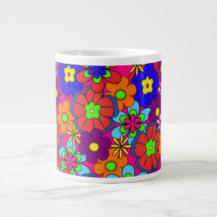 Caneca De Café Grande Retrô Hippy Groovy Girly Floral