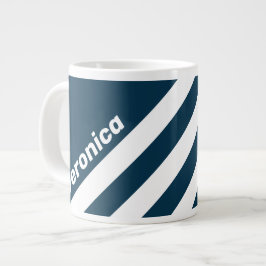 Caneca De Café Grande Retro Marinha Três Listras com Nome