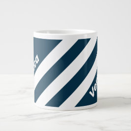 Caneca De Café Grande Retro Marinha Três Listras com Nome