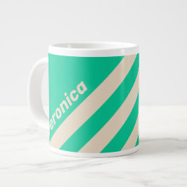 Caneca De Café Grande Retro Mint Três Listras com Nome