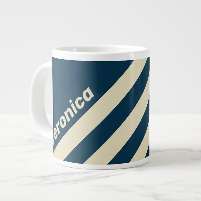 Caneca De Café Grande Retro Navy Fade Três Listras com Nome (Frente Esquerda)