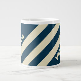 Caneca De Café Grande Retro Navy Fade Três Listras com Nome