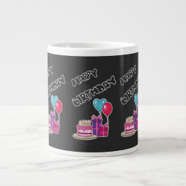 Caneca De Café Grande Retro Neon Bolha de Texto Feliz Aniversário 