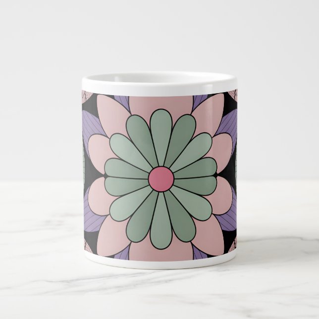 Caneca De Café Grande Retro Pastel Floral Mandala Symmetry (Frente)