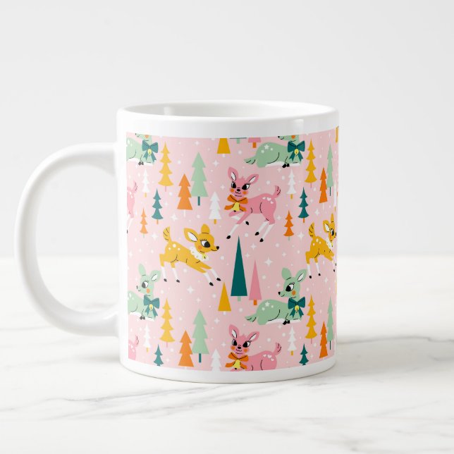 Caneca De Café Grande Retro Reindeer Wonderland Holiday Patterno (Esquerda)