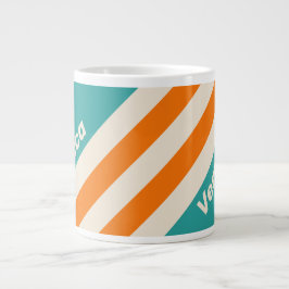 Caneca De Café Grande Retro Sea Breeze Vibe Stripes with Name