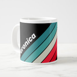 Caneca De Café Grande Retro Stealth Listras de Arco-íris com Nome