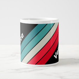 Caneca De Café Grande Retro Stealth Listras de Arco-íris com Nome