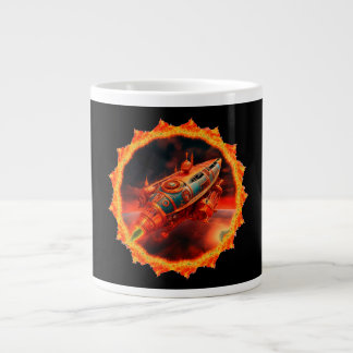 Caneca De Café Grande Retro Steampunk Moon Rocket