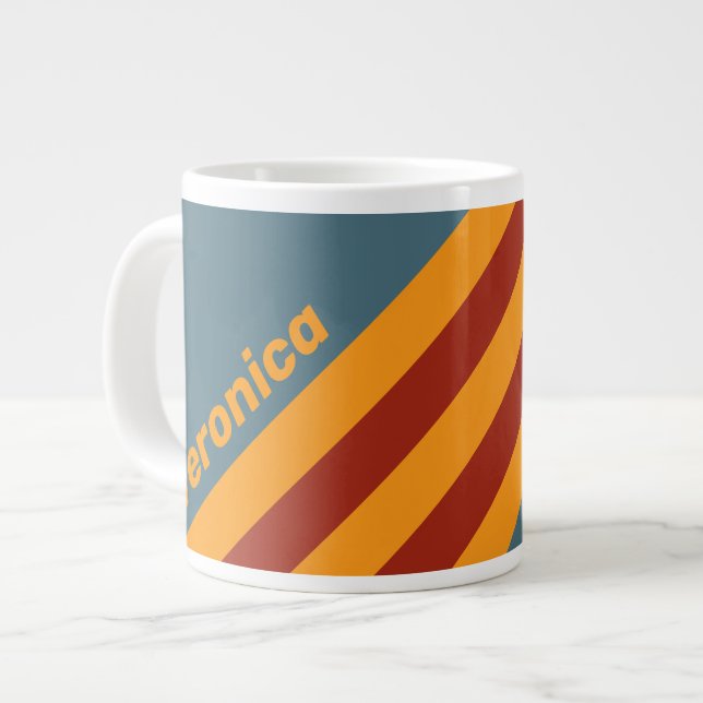 Caneca De Café Grande Retro Sunrise on Slate Stripes with Name (Frente Esquerda)