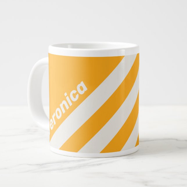 Caneca De Café Grande Retrô Três Listras Beijadas Pelo Sol com Nome (Frente Esquerda)