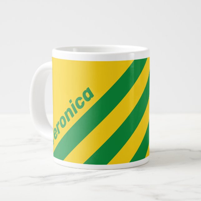 Caneca De Café Grande Retro Tropical Banana Three Stripes with Name (Frente Esquerda)