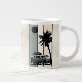 Caneca De Café Grande Retro Van Vintage da Praia e Palmeira