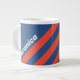 Caneca De Café Grande Retro Vermelho & Azul Três Listras com Nome