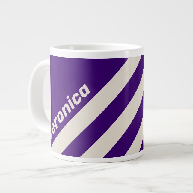 Caneca De Café Grande Retro Videira Três Listras com Nome (Frente Esquerda)