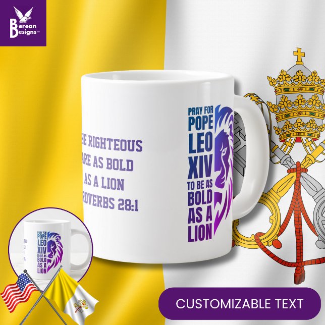 Caneca De Café Grande Reze por POPE LEO XIV Leão Negrito Católico (Celebrate the new pope w/ this PRAY FOR POPE LEO XIV mug w/ CUSTOMIZABLE TEXT. Great Catholics gift)