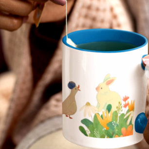 Caneca De Café Grande Ribbat e pato fazem uma conversa & flor,