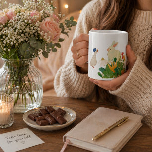 Caneca De Café Grande Ribbat e pato fazem uma conversa & flor,