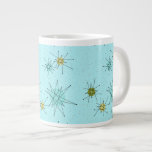 Caneca De Café Grande Robin's Egg Blue Atomic Starbursts Jumbo Mug<br><div class="desc">Este padrão de jumbo Mug Blue Iconic Atomic Starbursts de Ovos apresenta rajadas atômicas icônicas. Isso mesmo! A antiga escola, o fundo de cor azul de ovo de Robin com manchas de ouro, é o pano de fundo perfeito para as vibrantes turquesas, aipo de calda, e círculos verdes de pera...</div>