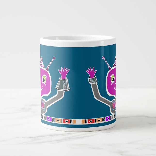 Caneca De Café Grande Robô Alien Contente (Frente)