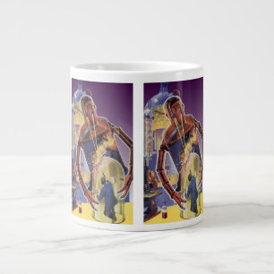 Caneca De Café Grande Robô de ficção científica com olhais a laser