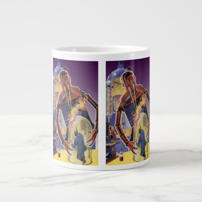 Caneca De Café Grande Robô de Ficção Científica Vintage com Olhos de Fei (Frente)