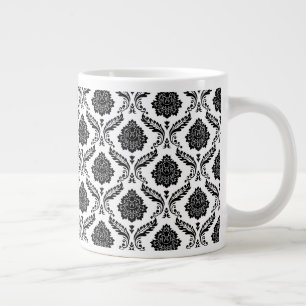 Caneca De Café Grande Rococo Damask Padrão Pequeno Preto no Branco