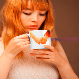 Caneca De Café Grande "Romântica Segurando Mãos Ilustração Mug - Amor e