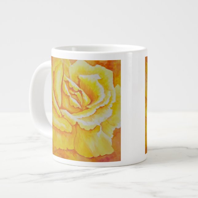 Caneca De Café Grande Rosa Amarela (Frente Esquerda)