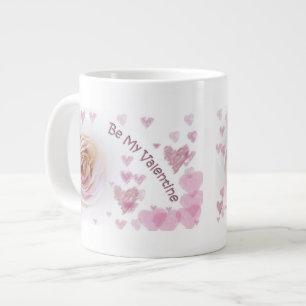 Caneca De Café Grande Rosa Branca de Corações Rosa