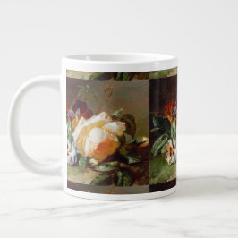 Caneca De Café Grande Rosa Branca e Violetas na Borda do Bosque