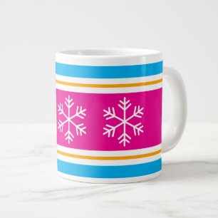 Caneca De Café Grande Rosa Brilhante Amarelo Branco Azul Listras Flocos