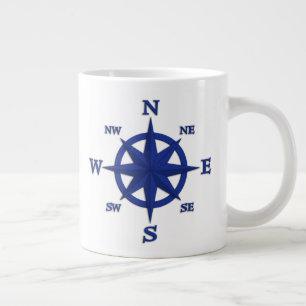 Caneca De Café Grande rosa de Compass de 8 Pontos, Marinho Azul