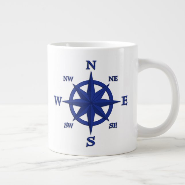 Caneca De Café Grande rosa de Compass de 8 Pontos, Marinho Azul (Direita)