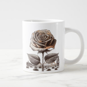 Caneca De Café Grande Rosa do Deserto, Flor Botânica Vintage