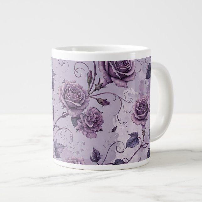 Caneca De Café Grande Rosa Lavanda Empoeirada Tons Sonhadores Florais  (Frente Esquerda)