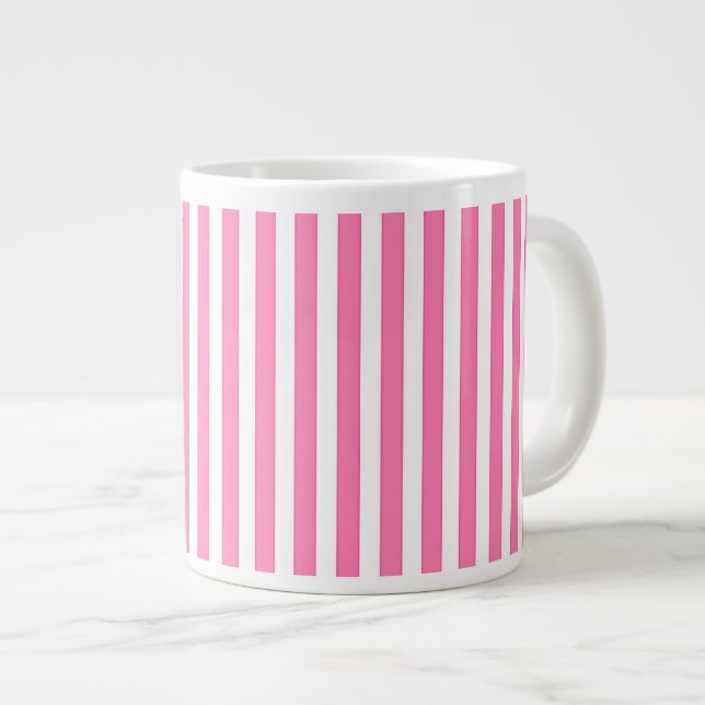 Caneca De Café Grande Rosa Listra de Doces  (Frente Esquerda)