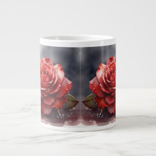 Caneca De Café Grande rosa vermelha de aquarela A com gotas de orvalho n