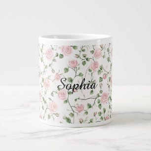 Caneca De Café Grande Rosas Florais Rosa Bonito