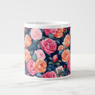 Caneca De Café Grande Rosas Flores Padrão de Bloom