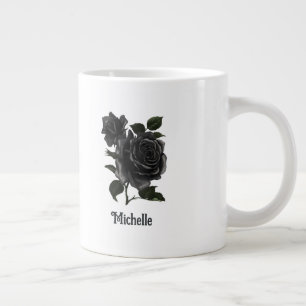 Caneca De Café Grande Rosas Pretas Góticas Vintage Personalizadas