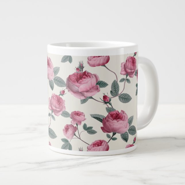 Caneca De Café Grande Rosas Rosa (Frente Esquerda)