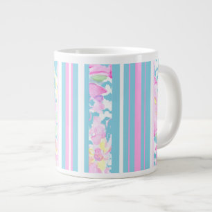 Caneca De Café Grande Rosas Rosa-Chic, Tiras Turquesas: Grande Caneca De