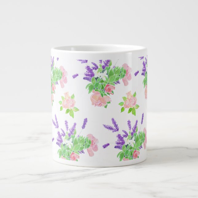 Caneca De Café Grande Rosas Rosa Nostálgicas, Flor Laranja Mock, Lavende (Frente)