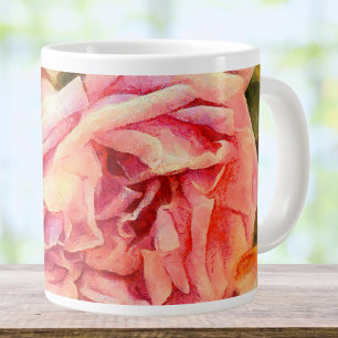 Caneca De Café Grande Rosas Rosa Painterly