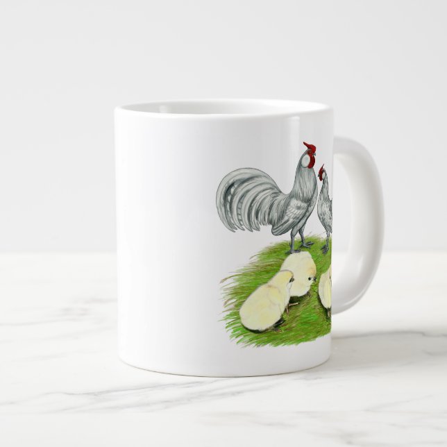 Caneca De Café Grande Rosecomb Bantams e Pintinhos (Frente Esquerda)