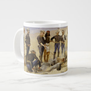 Caneca De Café Grande Rostando a Carne de Natal num Campo de Cavalaria