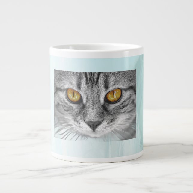 Caneca De Café Grande rosto de gato debaixo do oceano azul (Frente)