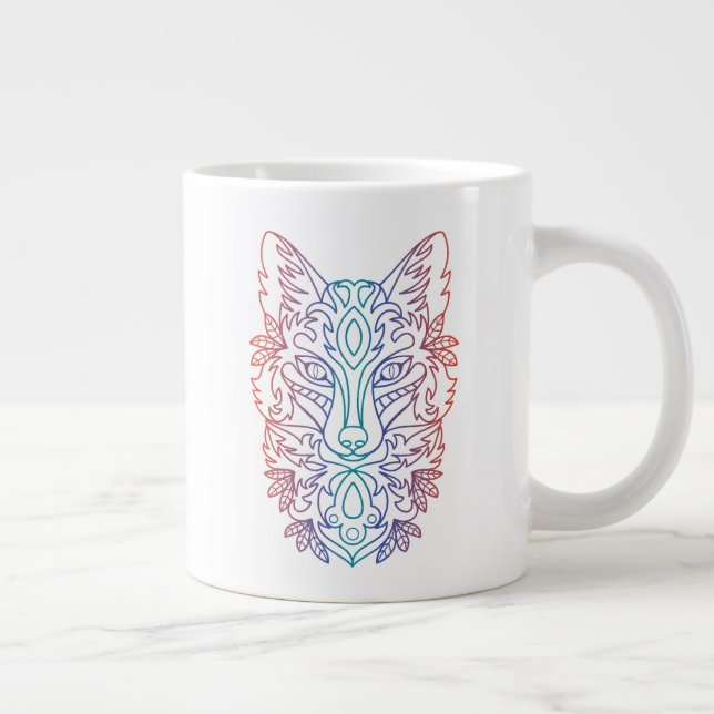 Caneca De Café Grande Rosto de lobo com gradiente artístico (Direita)