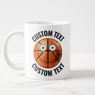 Caneca De Café Grande Rosto Feliz e Texto Personalizado para Basquete